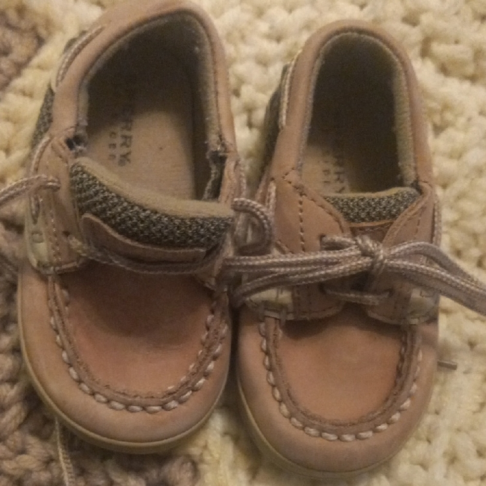 Sperry Tan and Brown Kids Moccasins